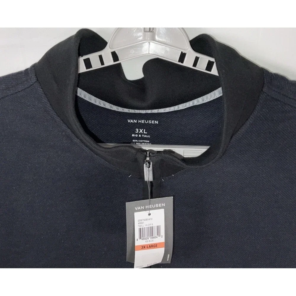 NWT Men's Van Heusen Big & Tall Mock Neck Quarter Zip Twill Sweater Ice Blue 3XL